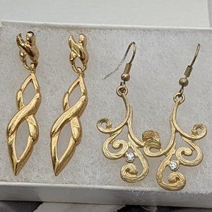 Vintage 1980's Gold Plated Dangle Victorian Design Earrings Dangle Pierced Lot
